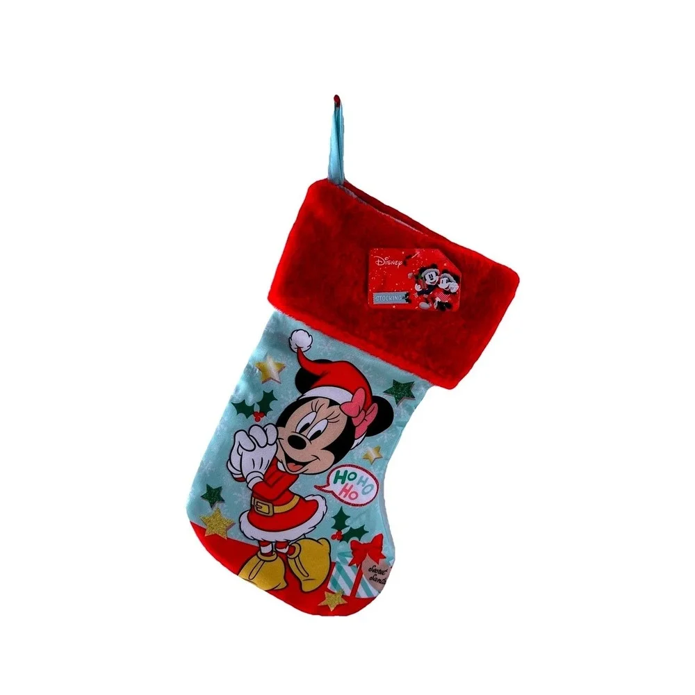 Disney‎ Minnie Mouse Christmas Stocking Red Faux Fur Cuff Blue 15 Inch NWT
